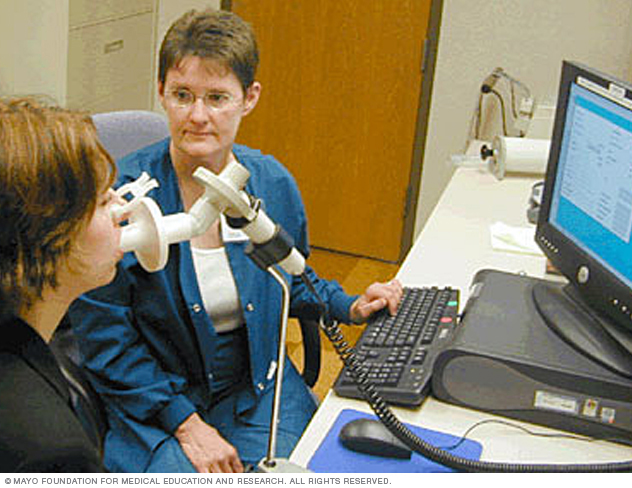 A person using a spirometer