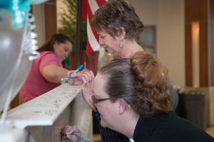 Elkhart General associates signed a steel beam at the Topping Off Ceremony.