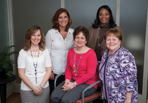 (L-R, front row): Dawn Gillispie, Coordinator, Wellness Program & Communications; Jane Conwell, Benefits Specialist; Linda Minger, Coordinator, Health & Retirement Plans. (L-R, back row): Annette Vota, Manager; Lisa Horton; Benefits Administrator