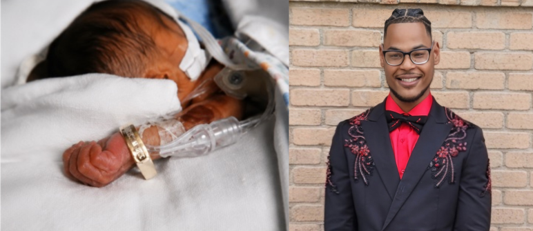 Romie Granger in the NICU and at his senior prom.